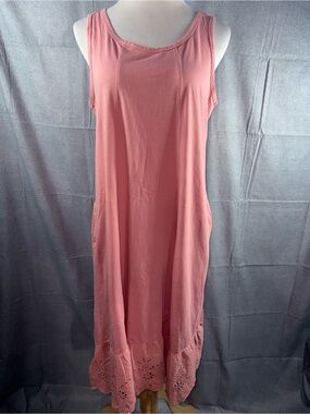 2524-LOGO by Lori Goldstein Sleeveless Pink Maxi Dress with Eyelet Hem